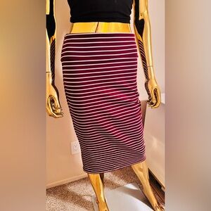 Popular Basics Striped Burgundy White Form-fitting Pencil Skirt, Size L, NWT